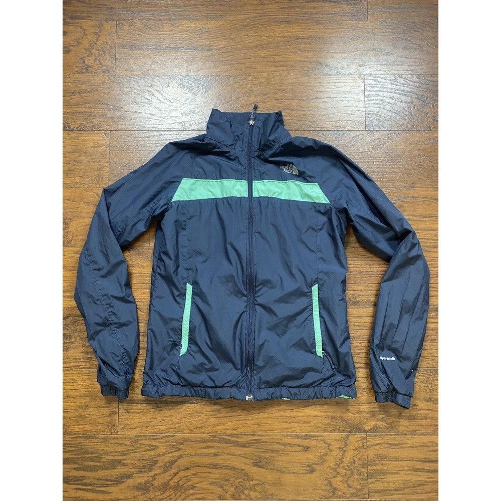 The North Face TNF Jacket Womens Small Blue Green Windbreaker Full Zip Hooded